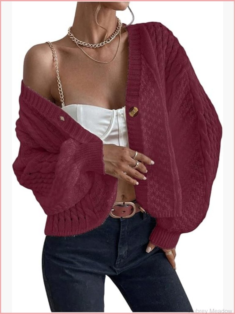 Women's Chunky Cable Knit Cardigan Sweater Long Sleeve Open Front Button Down